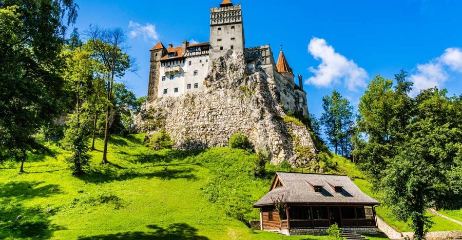 Bran Castle on its rock above the Transylvanian tree line